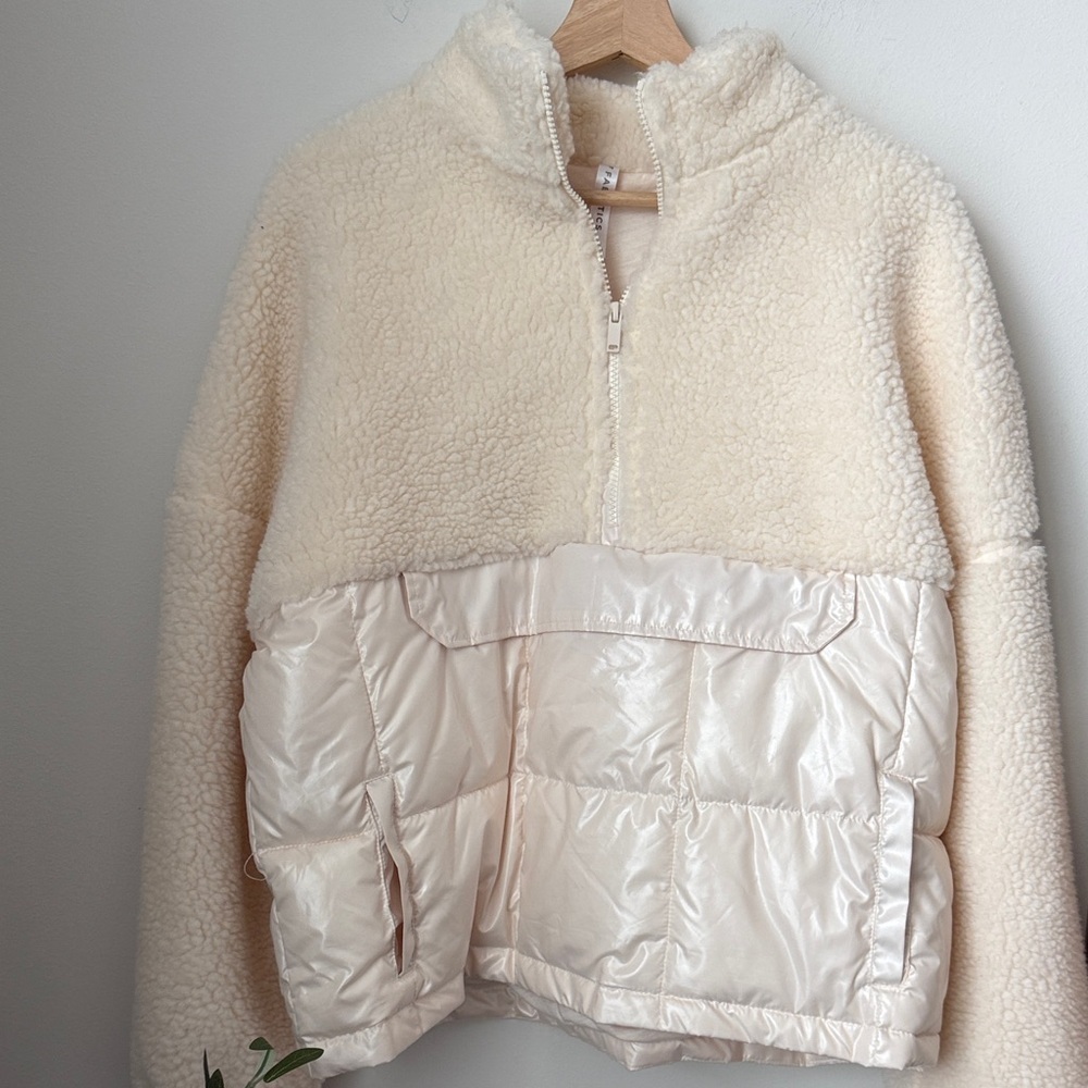 Fabletics Cream Sherpa Jacket, XL